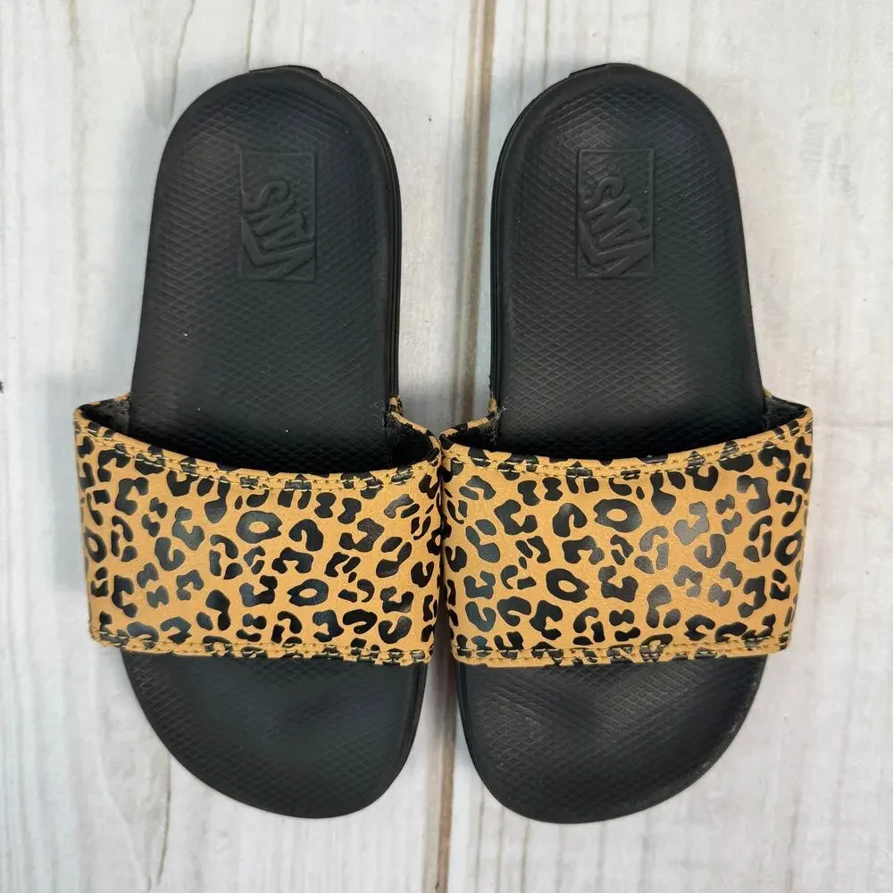 Vans Kids Range Slides Leopard Print‎ Black Sandals 1Y